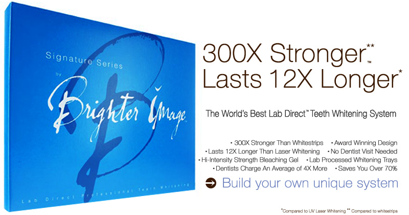 #1 Bestselling Lab Direct Professional Teeth Whitening System In The World. 300X Stronger Than Whitestrips, Award Winning Design, Lasts 12X Longer Than Laser Whitening, No Dentist Visit Needed, Hi-Intensity Strength Bleaching Gel, Lab Processed Whitening Trays, Dentists Charge An Average of 4X More, Saves You Over 70%. Build your own unique system